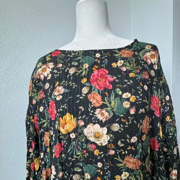 Anthropologie Eva Franco Blouse Black Floral Flowy Boho Shabby Chic - Picture 6 of 13